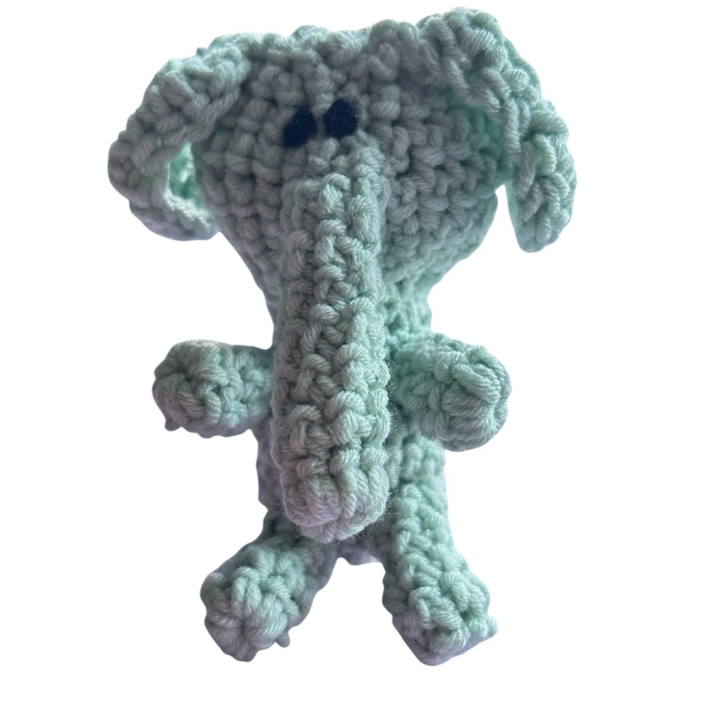 Hand Crafted Sage Green Elephant Stuffed Animal Soft Children’s Amigurumi Toy